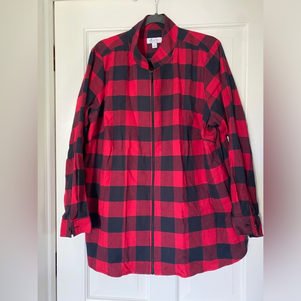 Denim and Company - Red and Black plaid over shirt - 1X